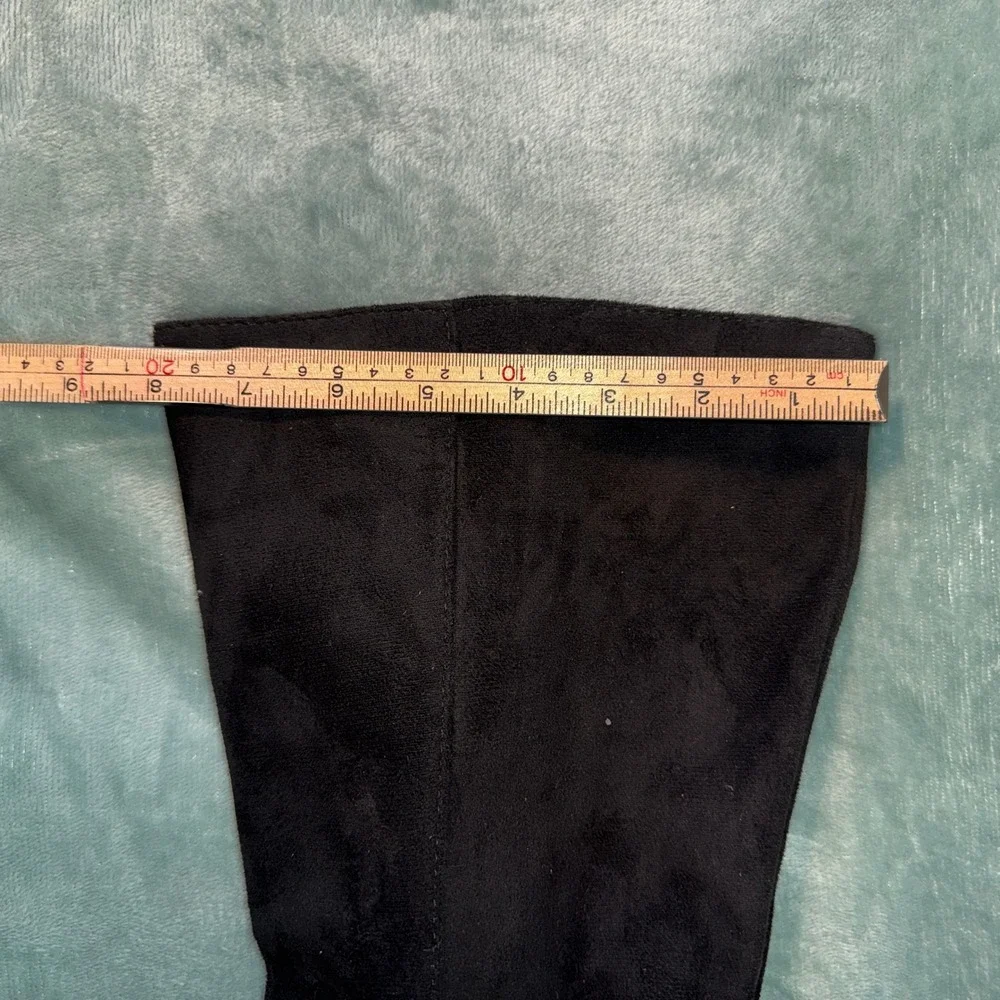 Unbranded Women Tall Riding Boots 39 Black Faux Suede Block Heel